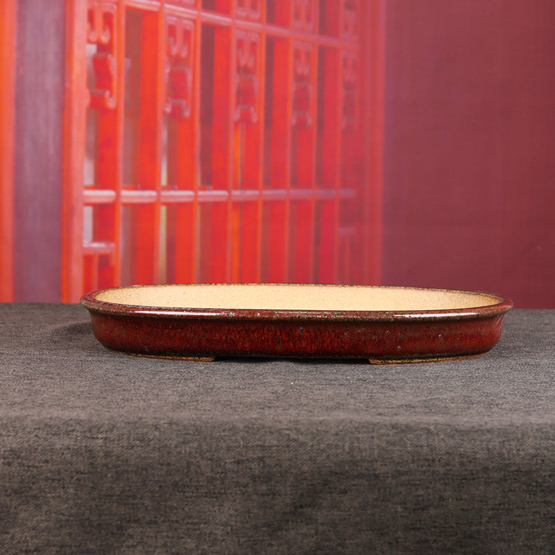 11.8" (30cm) Oval High-Temp Glazed Firewood Burning Landscape or Forest Bonsai Pot