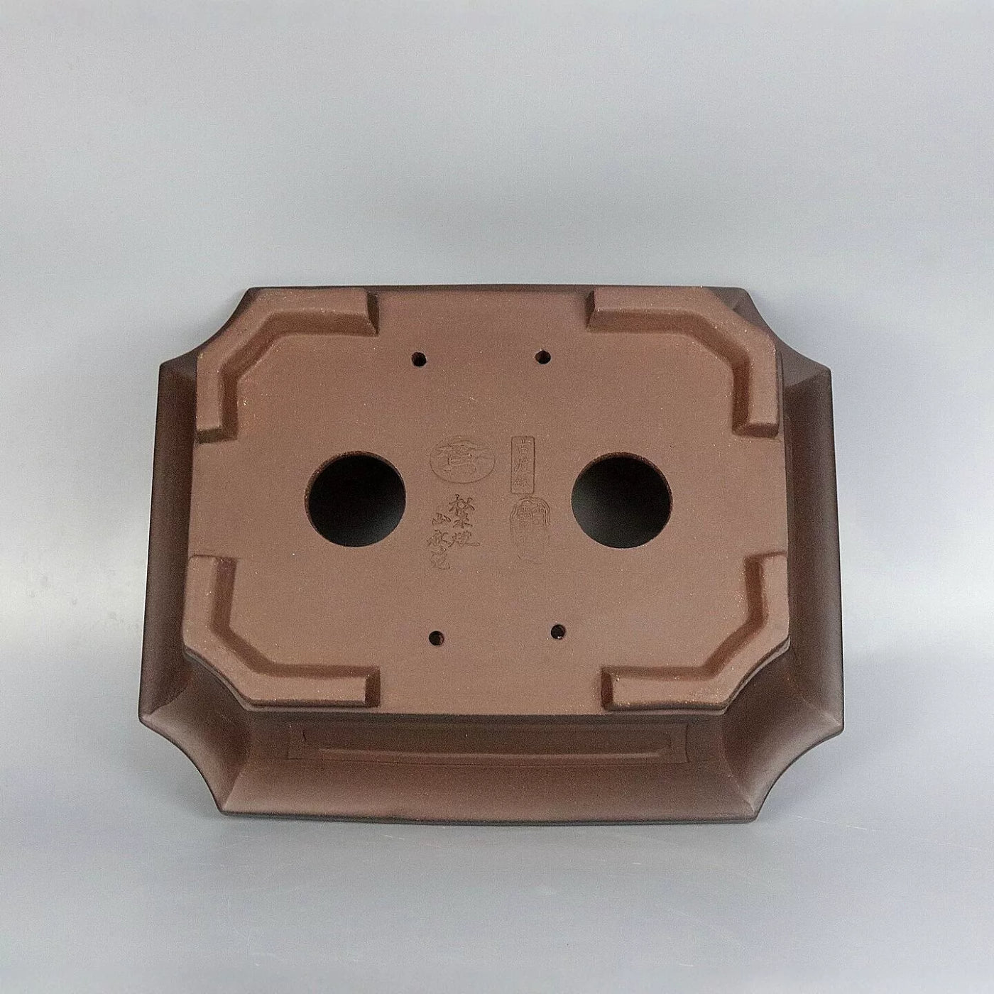 11.8 inch (30cm) Large Flared Rectangular Corner-Cut Unglazed Bonsai Pot Bottom View