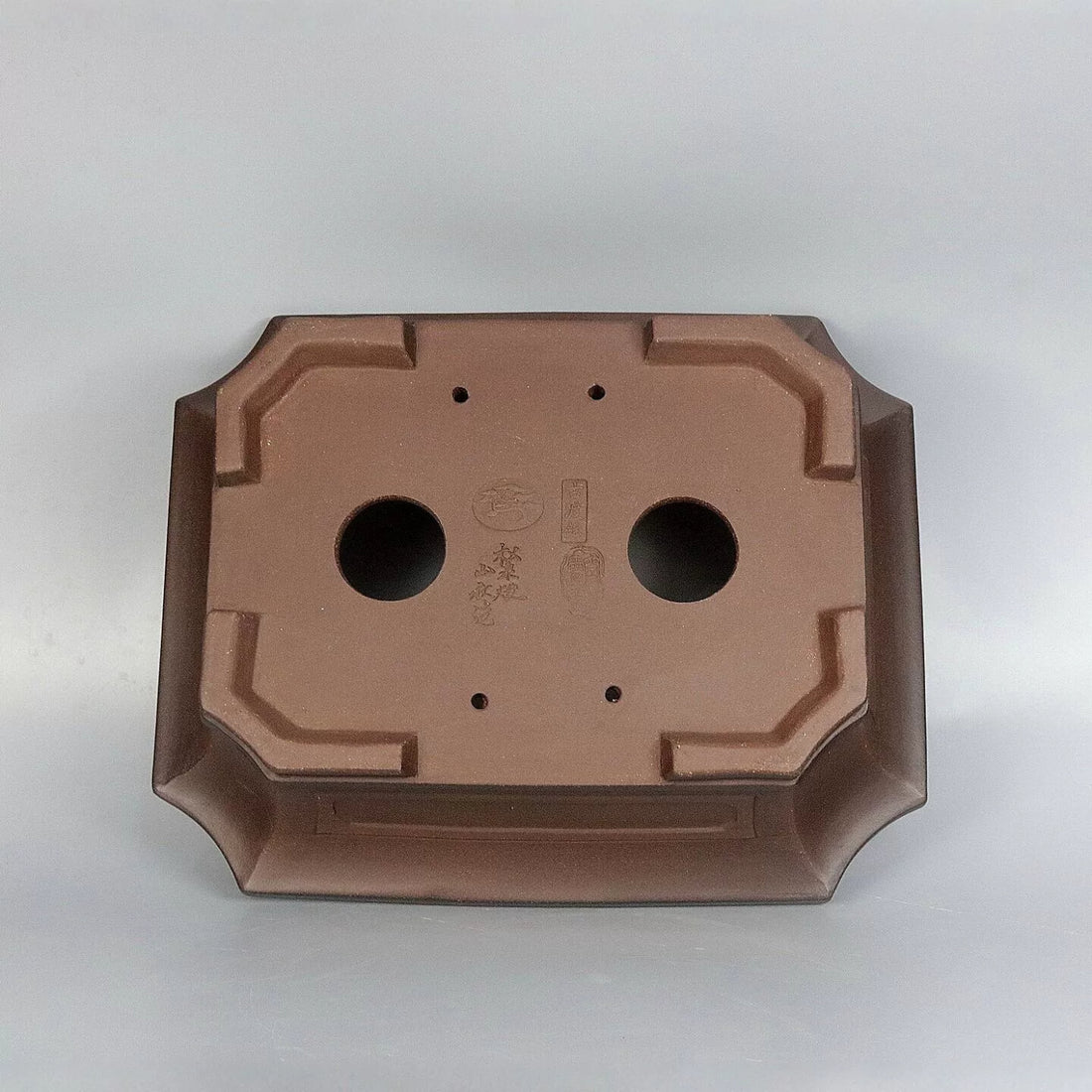 11.8 inch (30cm) Large Flared Rectangular Corner-Cut Unglazed Bonsai Pot Bottom View