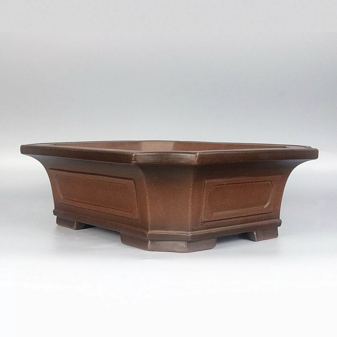 11.8 inch (30cm) Large Flared Rectangular Corner-Cut Unglazed Bonsai Pot Corner View