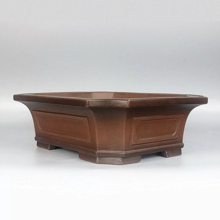 11.8 inch (30cm) Large Flared Rectangular Corner-Cut Unglazed Bonsai Pot Corner View