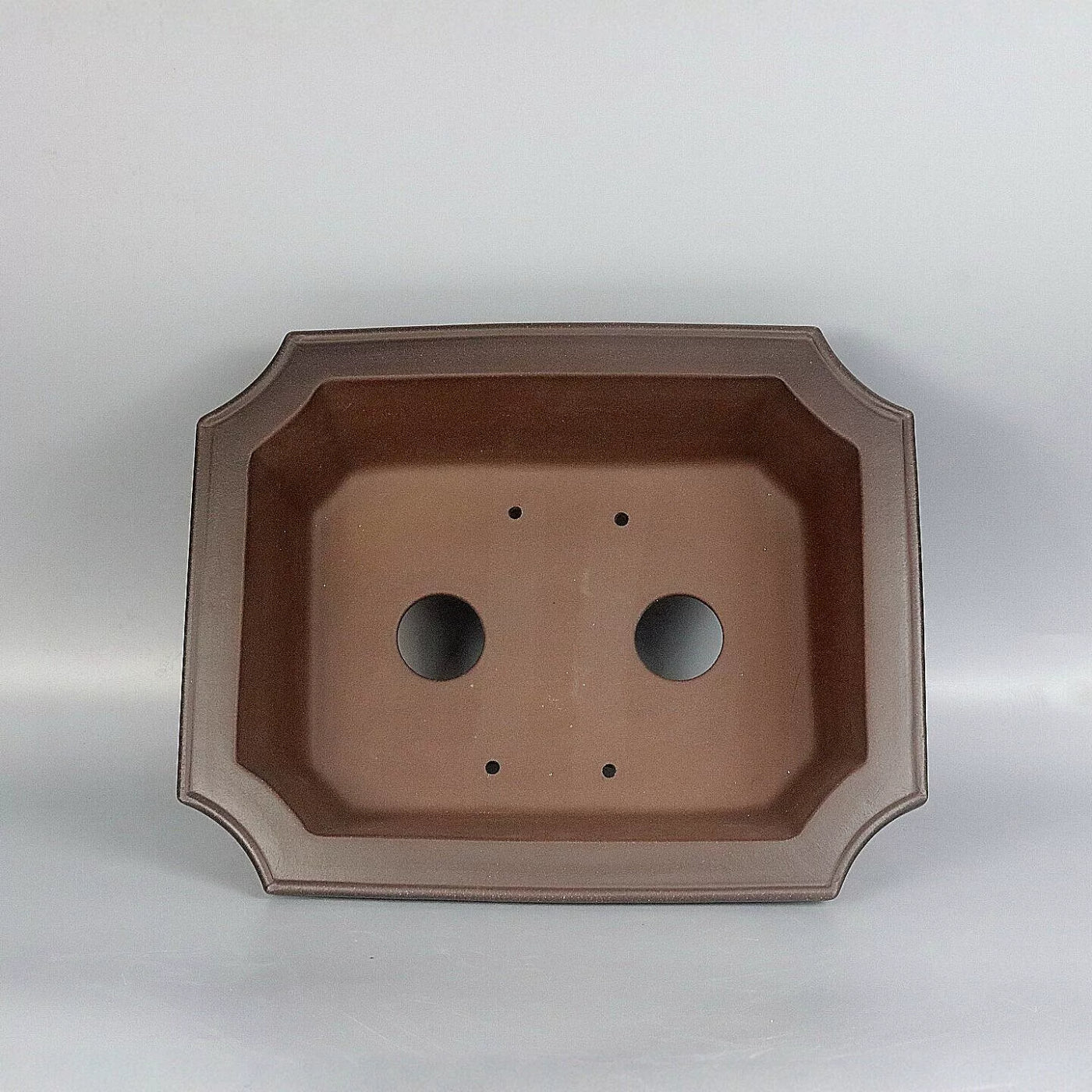 11.8 inch (30cm) Large Flared Rectangular Corner-Cut Unglazed Bonsai Pot Inner View