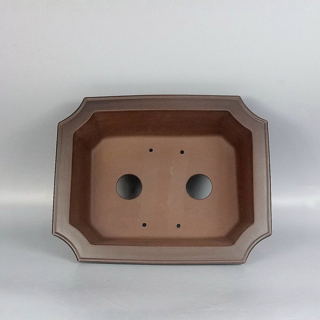 11.8 inch (30cm) Large Flared Rectangular Corner-Cut Unglazed Bonsai Pot Inner View