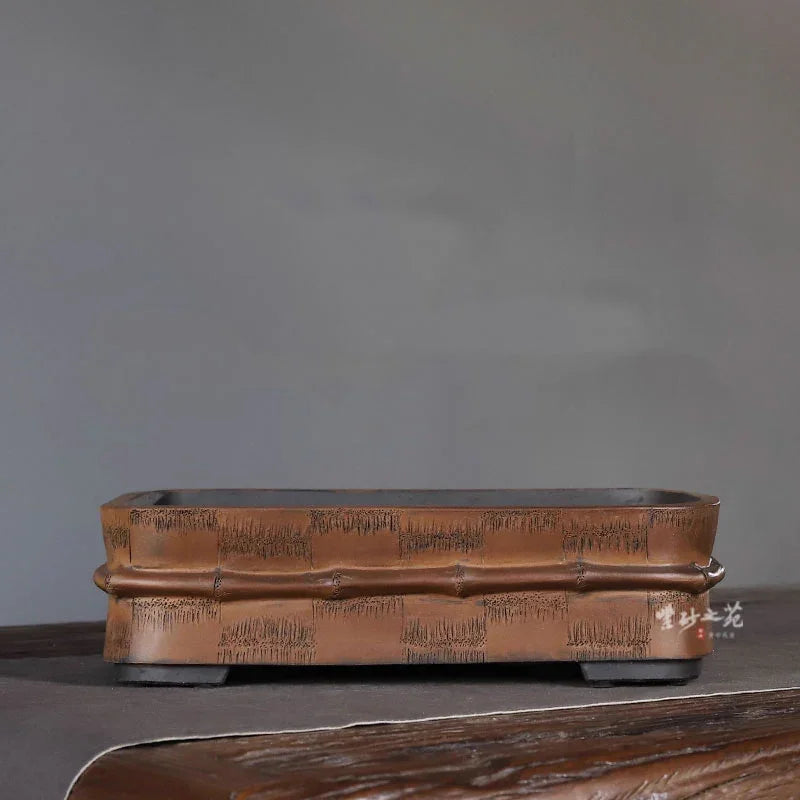 11.8 inch (30cm) Large Exclusive Rectangle Bonsai Pot w Bamboo Motif