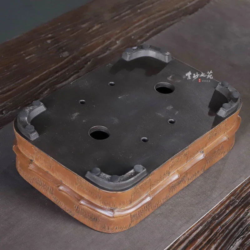 11.8 inch (30cm) Large Exclusive Rectangle Bonsai Pot w Bamboo Motif Bottom View