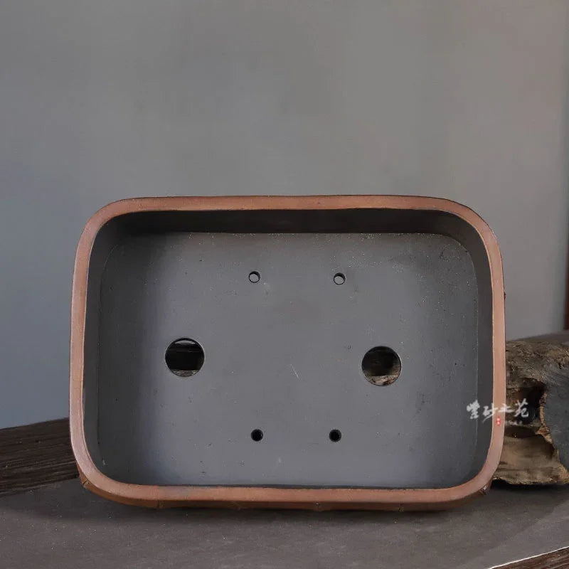 11.8 inch (30cm) Large Exclusive Rectangle Bonsai Pot w Bamboo Motif Inner View