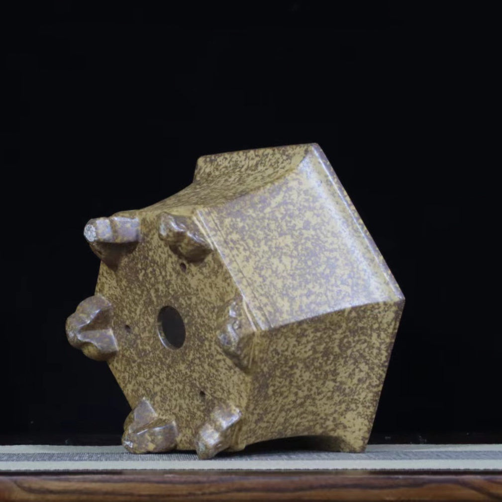 11.8 inch (30cm) Large Hexagonal Speckled Finish Deep Bonsai Pot Bottom- Corner View