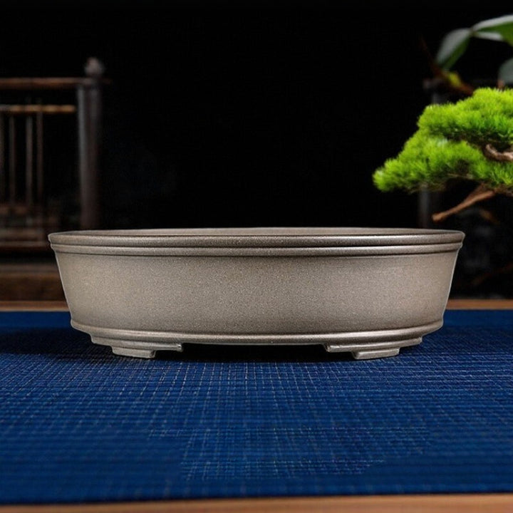 11.8 inch (30cm) Large Oval Unglazed Classic Ceramic Bonsai Pot w Raised Line Rim & Feet