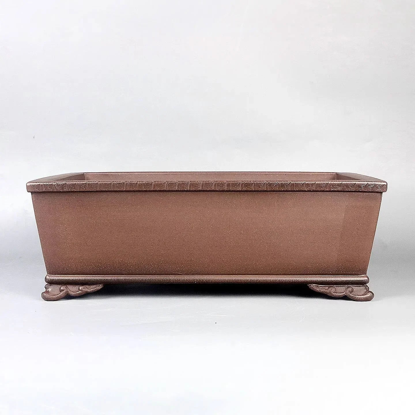 11.8 inch (30cm) Large Rectangular Bonsai Pot w Hand-Painted Landscape Design Back Side View