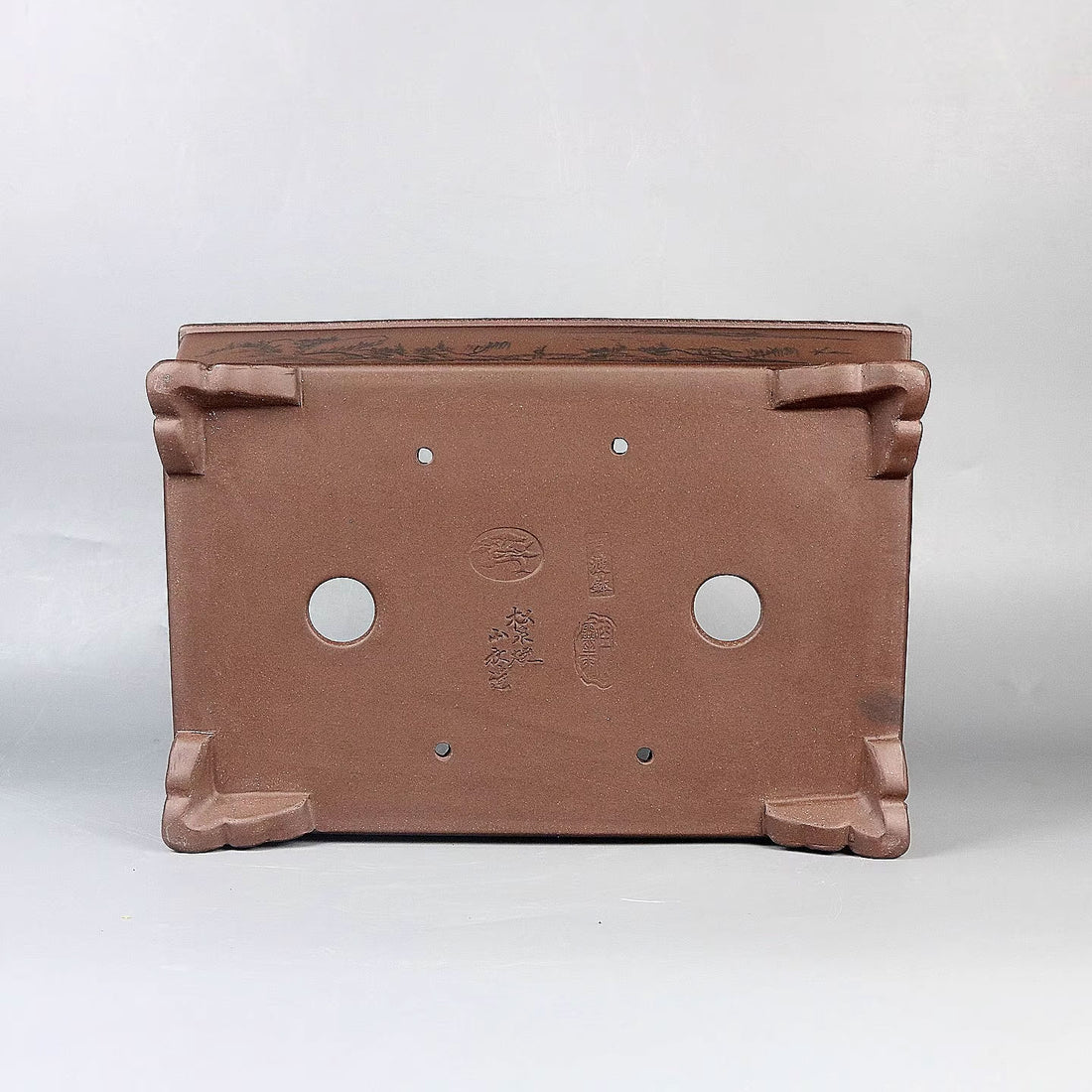 11.8 inch (30cm) Large Rectangular Bonsai Pot w Hand-Painted Landscape Design Bottom View