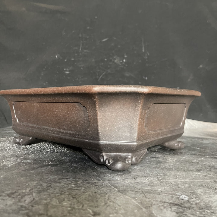11.8 inch (30cm) Large Rectangular High-End Beveled-Edge Antique Style Bonsai Pot Unglazed Corner View