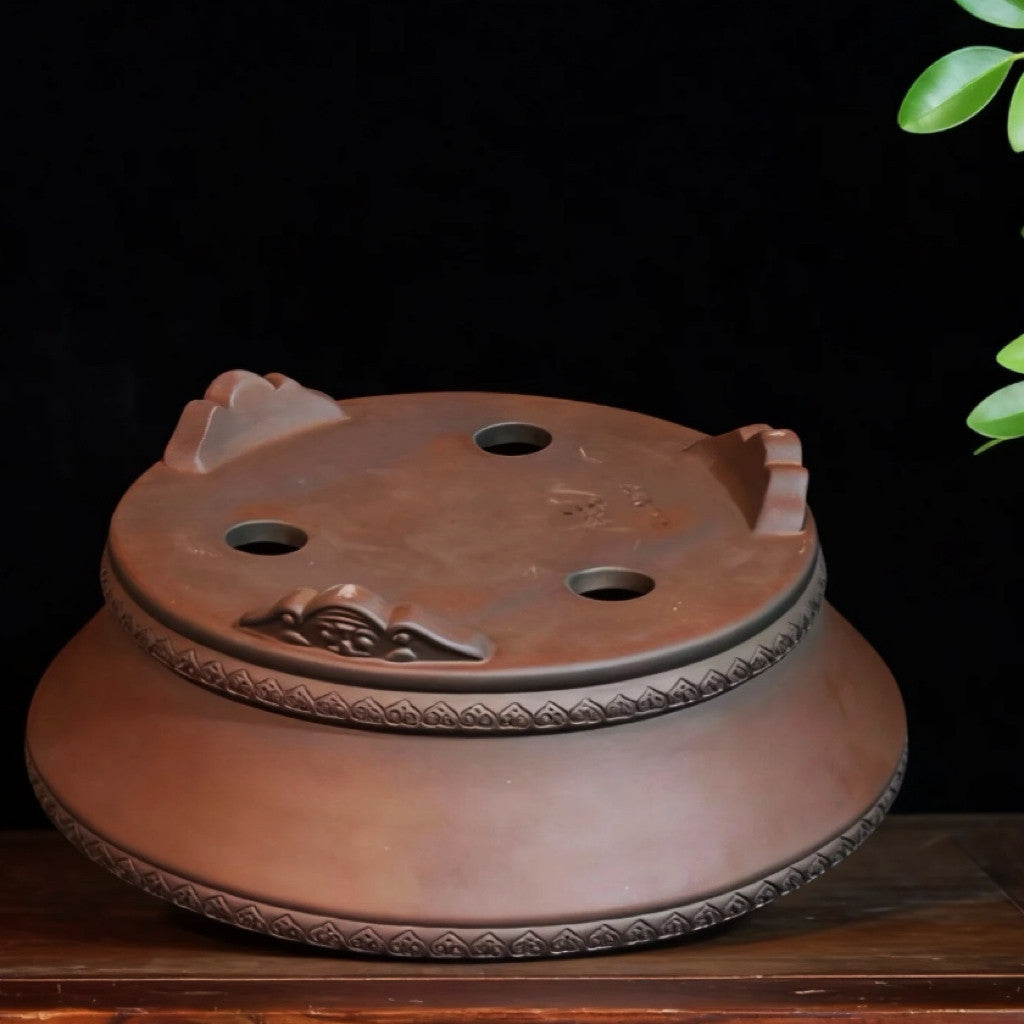 11.8 inch (30cm) Large Round Unglazed Bonsai Pot w Decorative Rim & Raised Feet Bottom View
