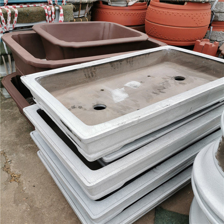 35.4 inch (90cm) Extra Large Rectangular White Glazed Shallow Forest Bonsai Pot Corner View