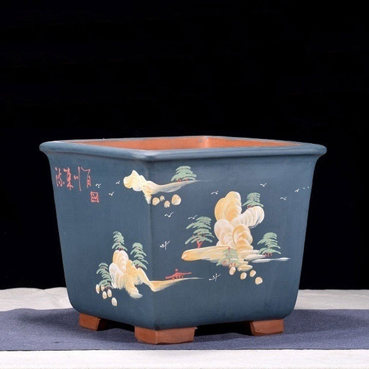 11" (28cm) Large 9.8" (25cm) Deep Square Painted Bonsai Pots Blue Color