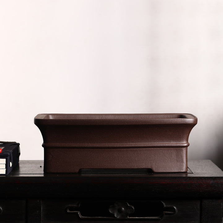 11" (28cm) Rectangular Minimalist Flared Rim Premium Bonsai Pots Brown Color