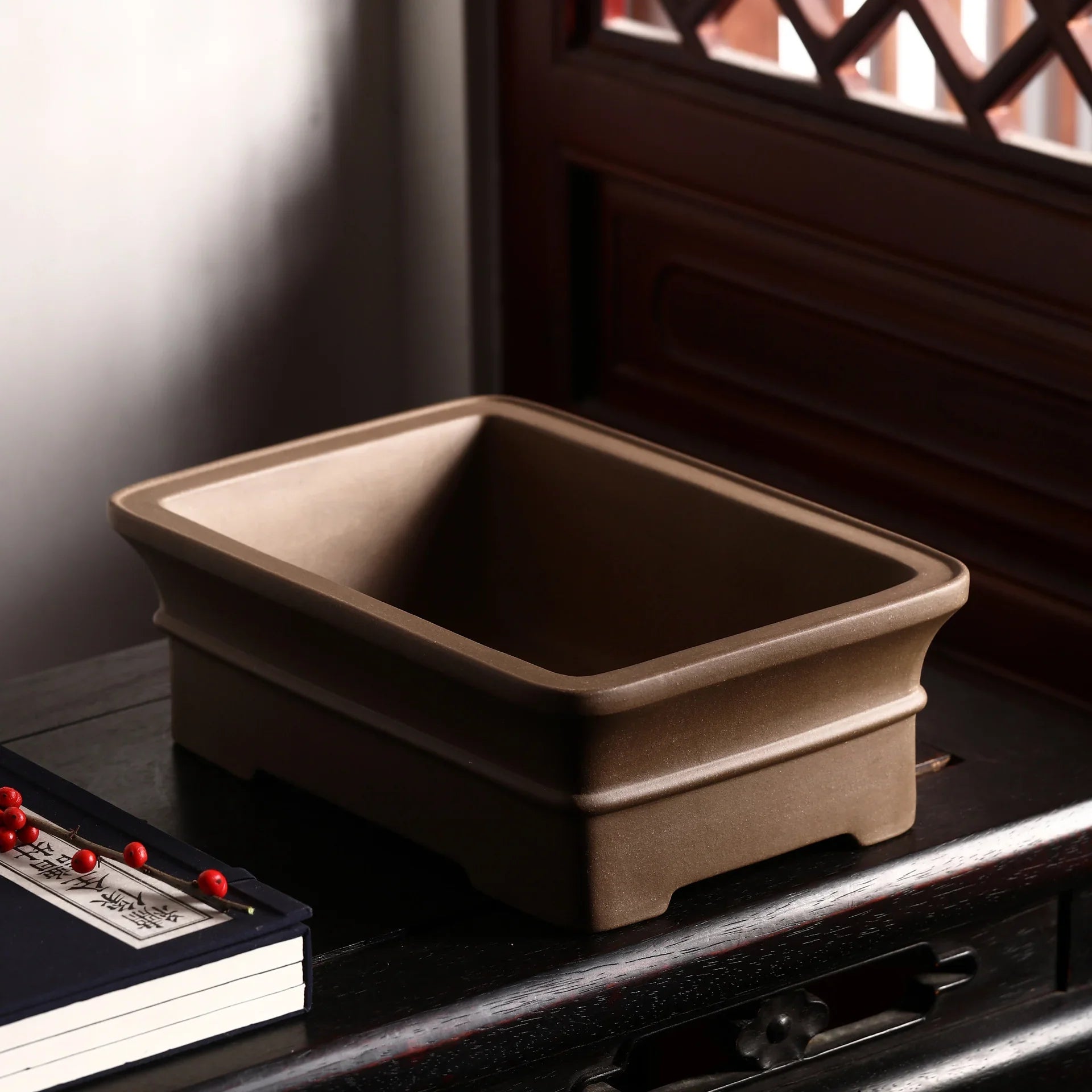 11" (28cm) Rectangular Minimalist Flared Rim Premium Bonsai Pots Top Corner View