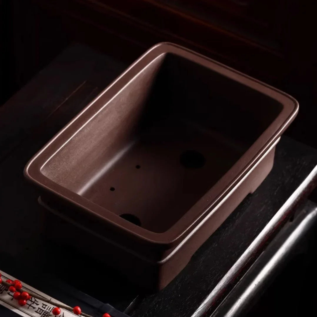 11" (28cm) Rectangular Minimalist Flared Rim Premium Bonsai Pots Top View