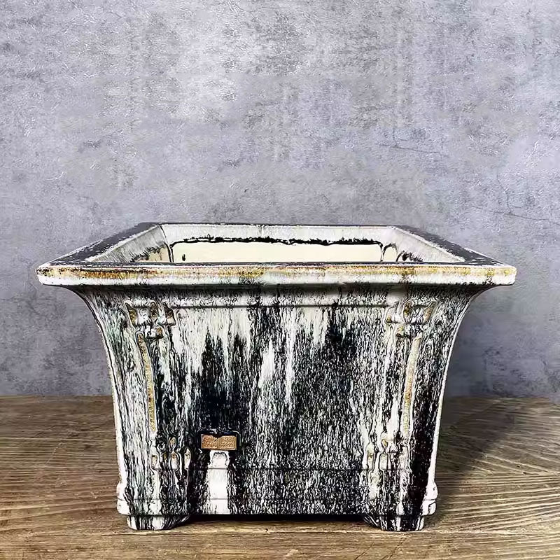 11 inch (28cm) Large 8.2 inch (21cm) Deep Drip Glaze Cascade/Semi Cascade Square Bonsai Pots Black And White Color