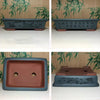 11 inch (28cm) Large Artistic Rectangular Bonsai Pot w Landscape & Calligraphy Art Blue Color