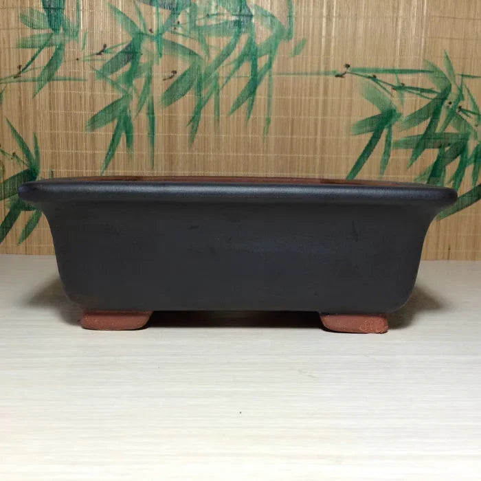 11 inch (28cm) Large Artistic Rectangular Bonsai Pot w Landscape & Calligraphy Art Side View