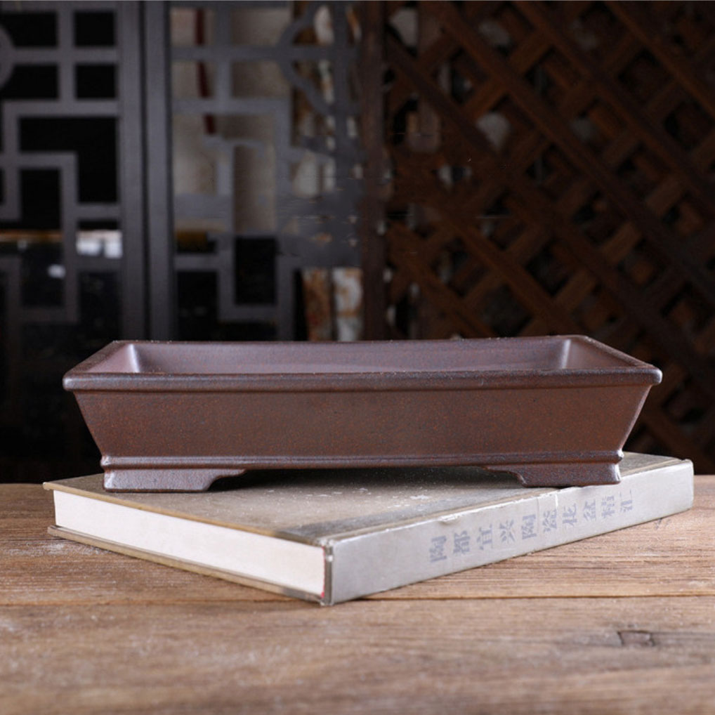 11 inch (28cm) Large Flared Rectangular Speckled Finish Shallow Bonsai Pot