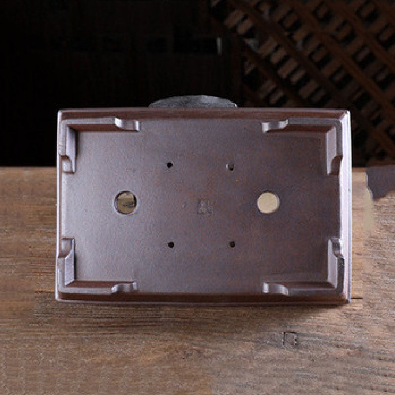 11 inch (28cm) Large Flared Rectangular Speckled Finish Shallow Bonsai Pot Bottom View