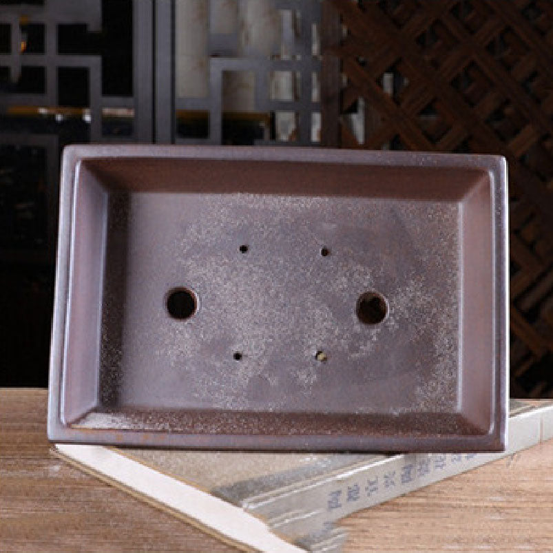 11 inch (28cm) Large Flared Rectangular Speckled Finish Shallow Bonsai Pot Inner View