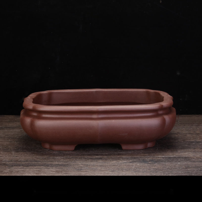 11 inch (28cm) Large Lobed Rectangular Unglazed Unique Bonsai Pot with Bulged Walls