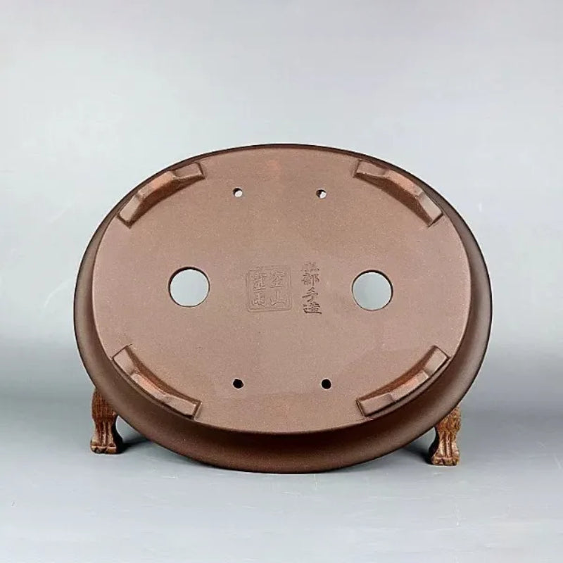 11 inch (28cm) Large Oval Traditional Unglazed Premium Bonsai Pot with Flared Rim Bottom Outside View