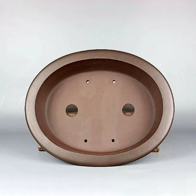 11 inch (28cm) Large Oval Traditional Unglazed Premium Bonsai Pot with Flared Rim Inside View