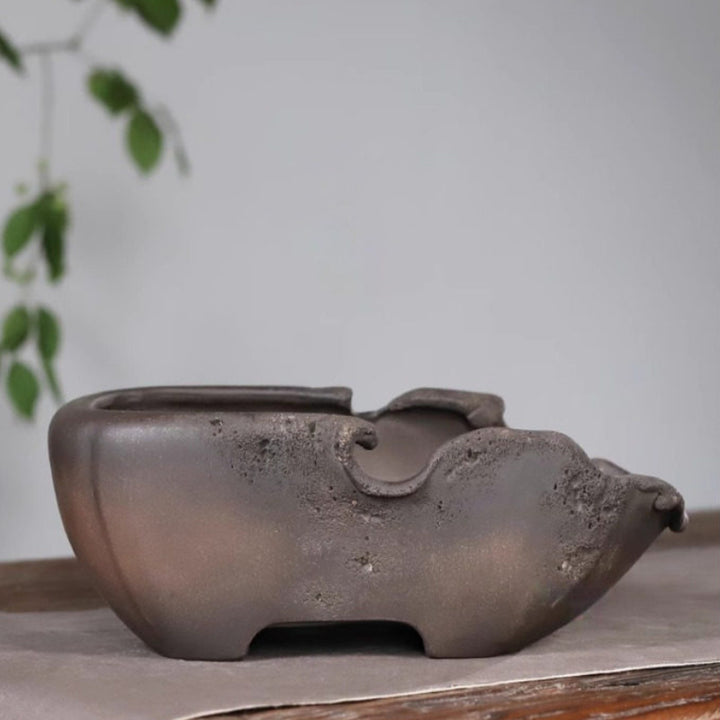 11 inch (28cm) Large Rectangular Eroded Broken Edge Style Abstract Unglazed Bonsai Pot