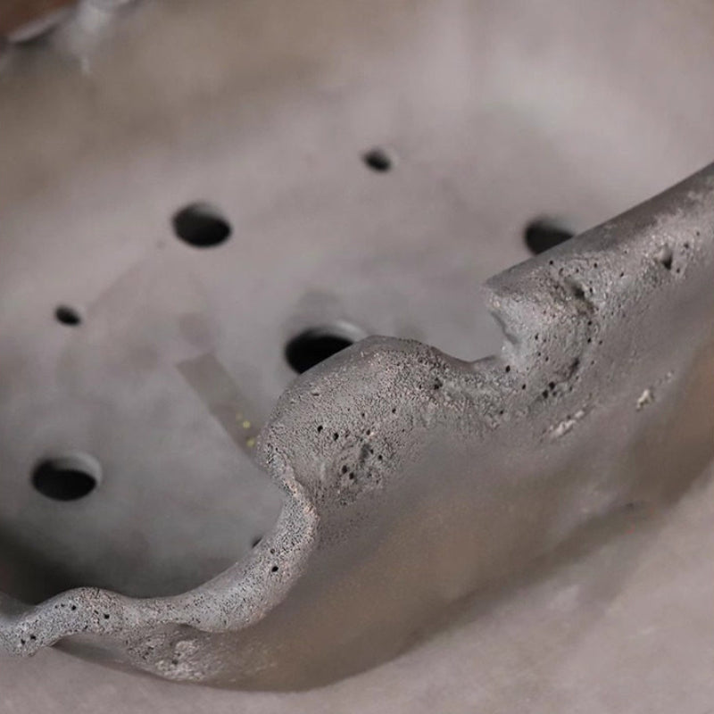11 inch (28cm) Large Rectangular Eroded Broken Edge Style Abstract Unglazed Bonsai Pot Close Shot
