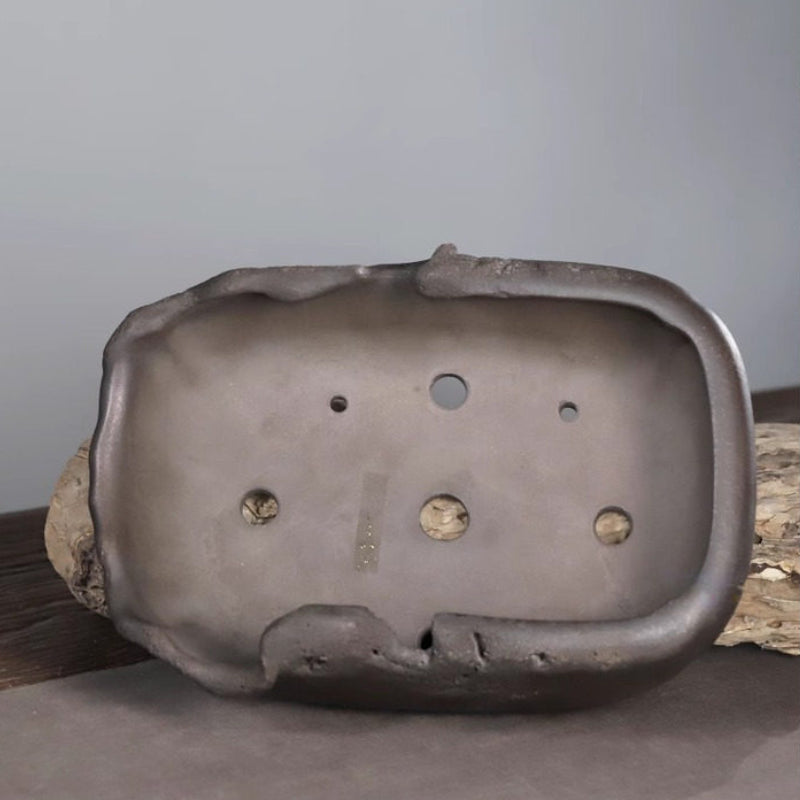 11 inch (28cm) Large Rectangular Eroded Broken Edge Style Abstract Unglazed Bonsai Pot Inside View