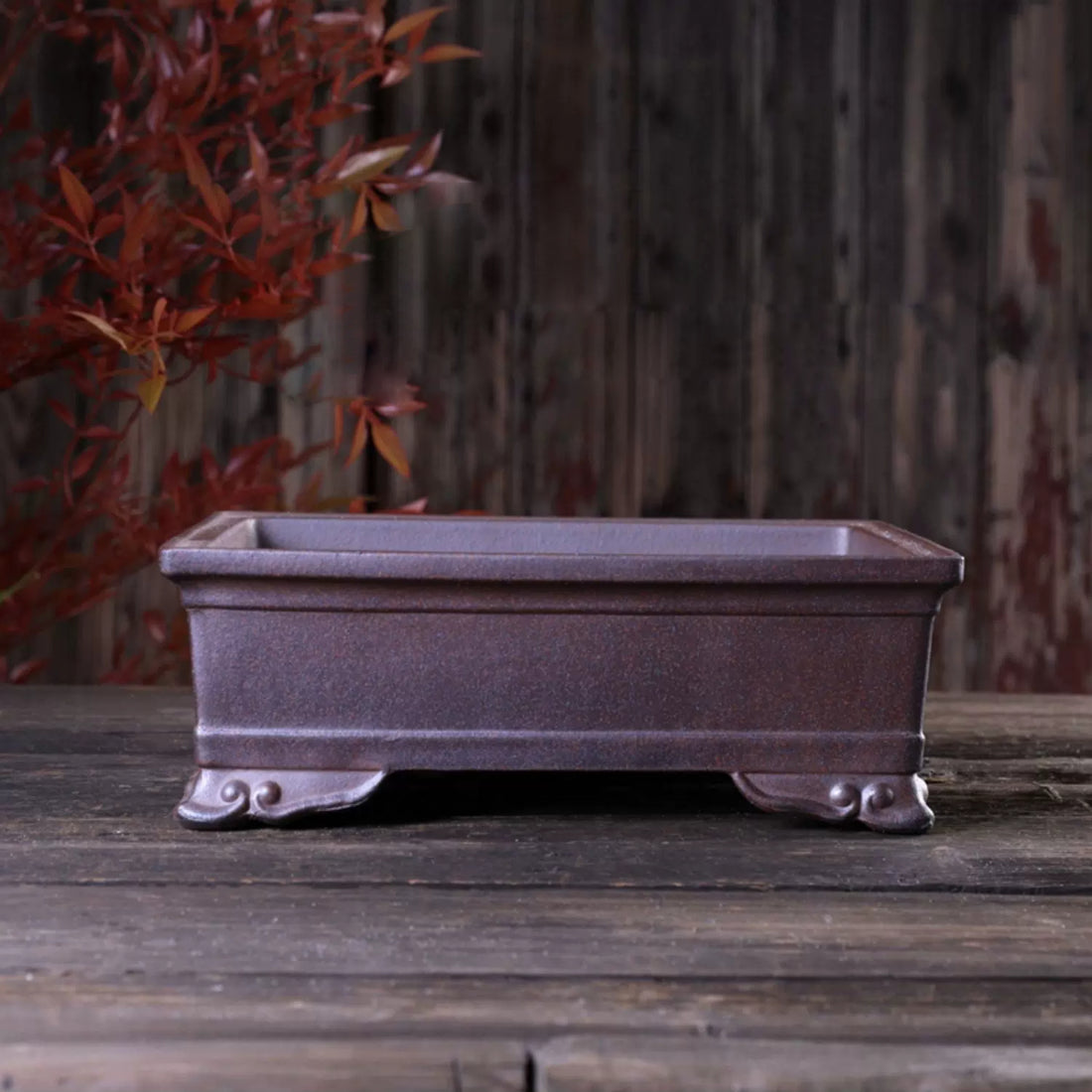 11 inch (28cm) Large Rectangular Wood-Fired Unglazed Cloud Feet Bonsai Pot