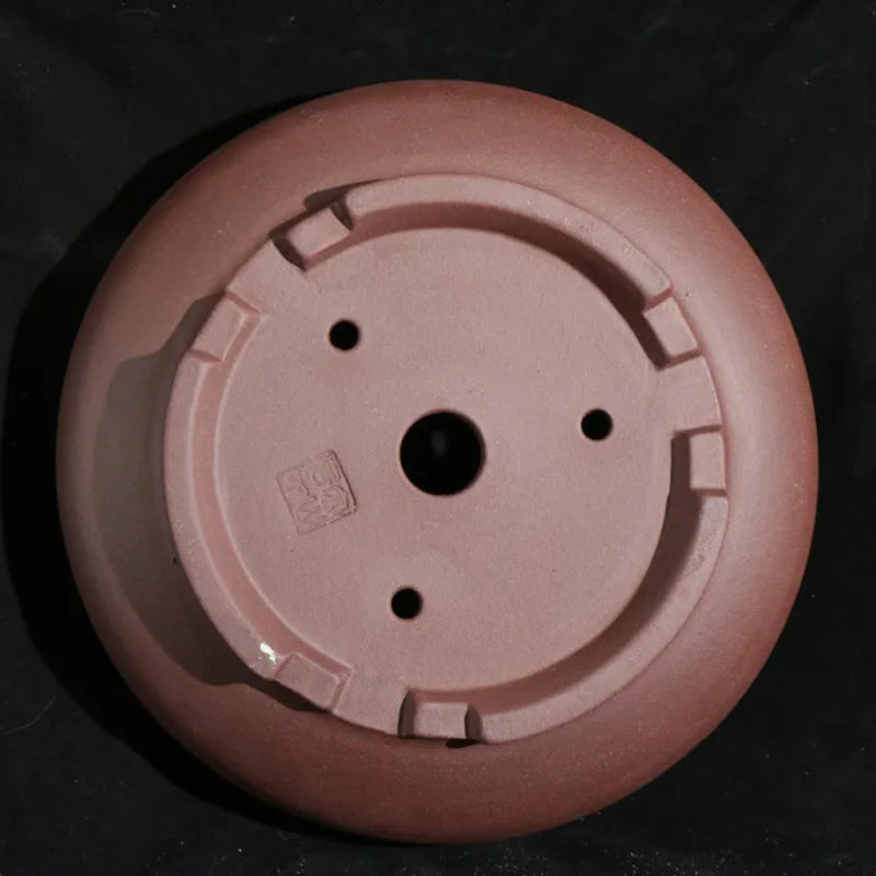 11 inch (28cm) Large Round Traditional Unglazed Bonsai Pot w Decorative Coin-Like Band Bottom View
