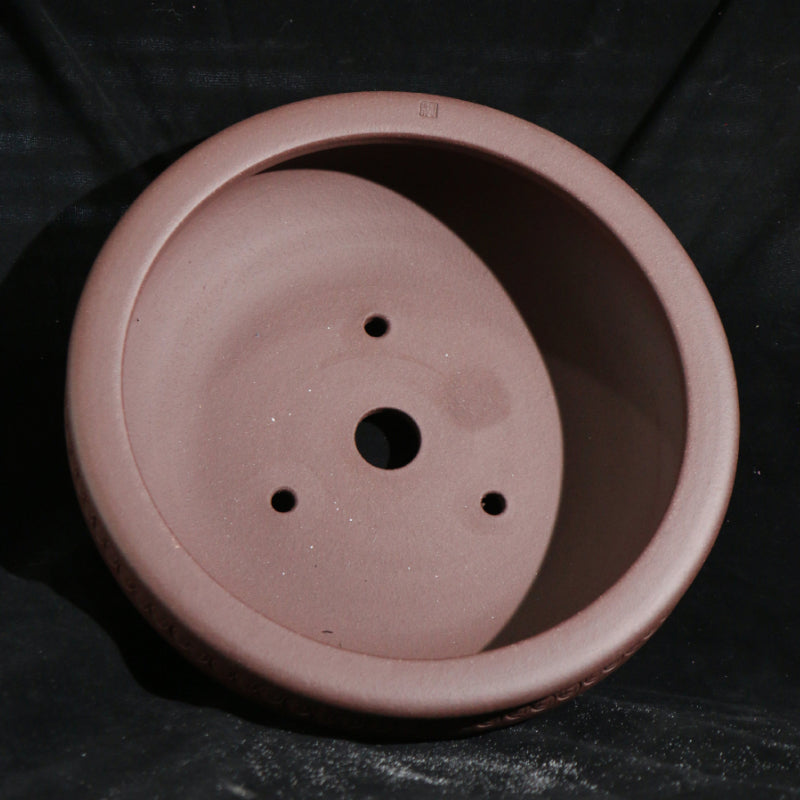 11 inch (28cm) Large Round Traditional Unglazed Bonsai Pot w Decorative Coin-Like Band Inside View