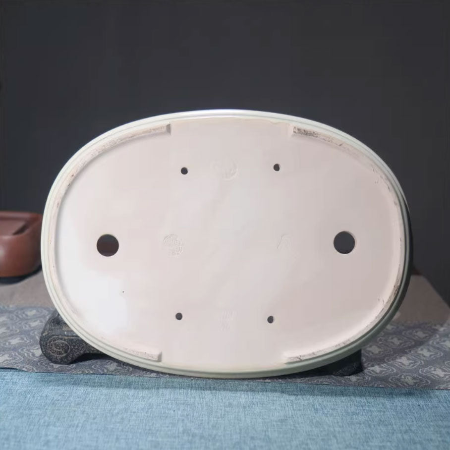 12.2" (31cm) Large Extra Shallow Oval Glazed Bonsai Pots Bottom View