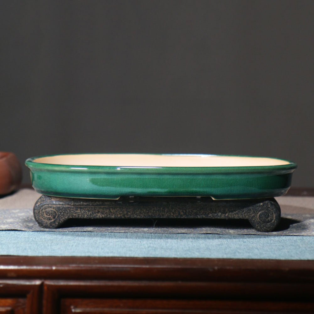 12.2" (31cm) Large Extra Shallow Oval Glazed Bonsai Pots Green Color