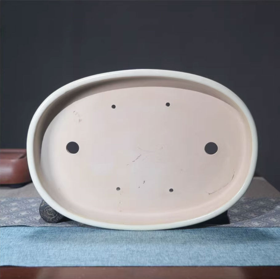 12.2" (31cm) Large Extra Shallow Oval Glazed Bonsai Pots Inner View