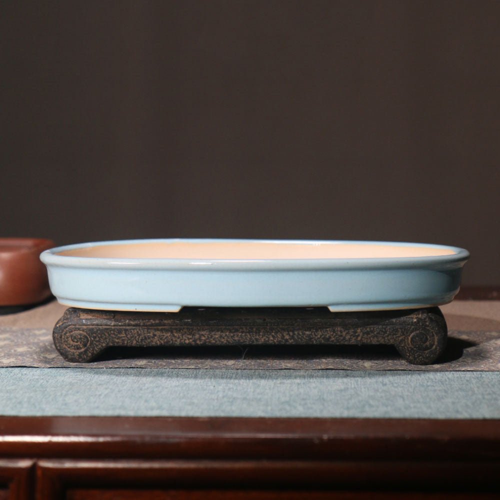 12.2" (31cm) Large Extra Shallow Oval Glazed Bonsai Pots Light Blue Color
