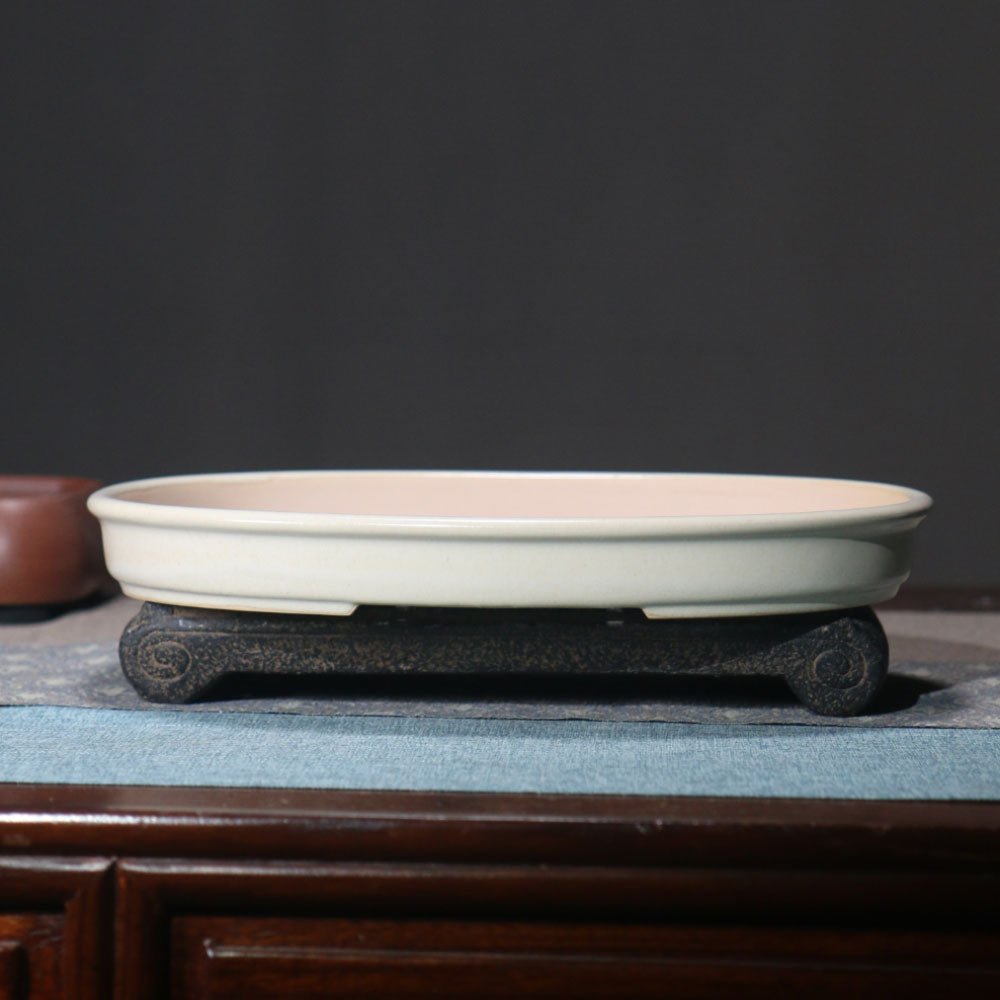 12.2" (31cm) Large Extra Shallow Oval Glazed Bonsai Pots White Color