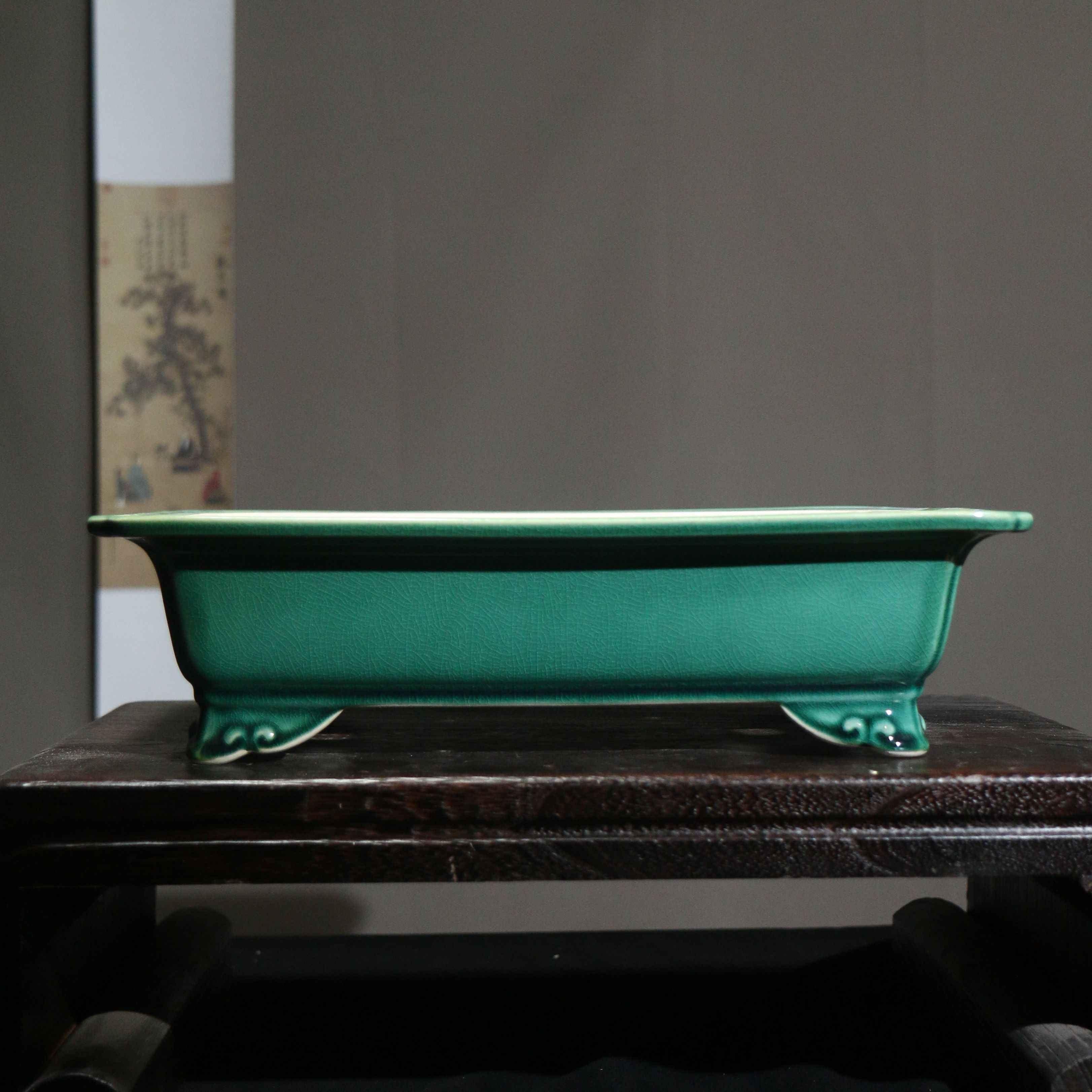 12.2" (31cm) Large Cracked Glaze Raised Cloud Feet Bonsai Pots