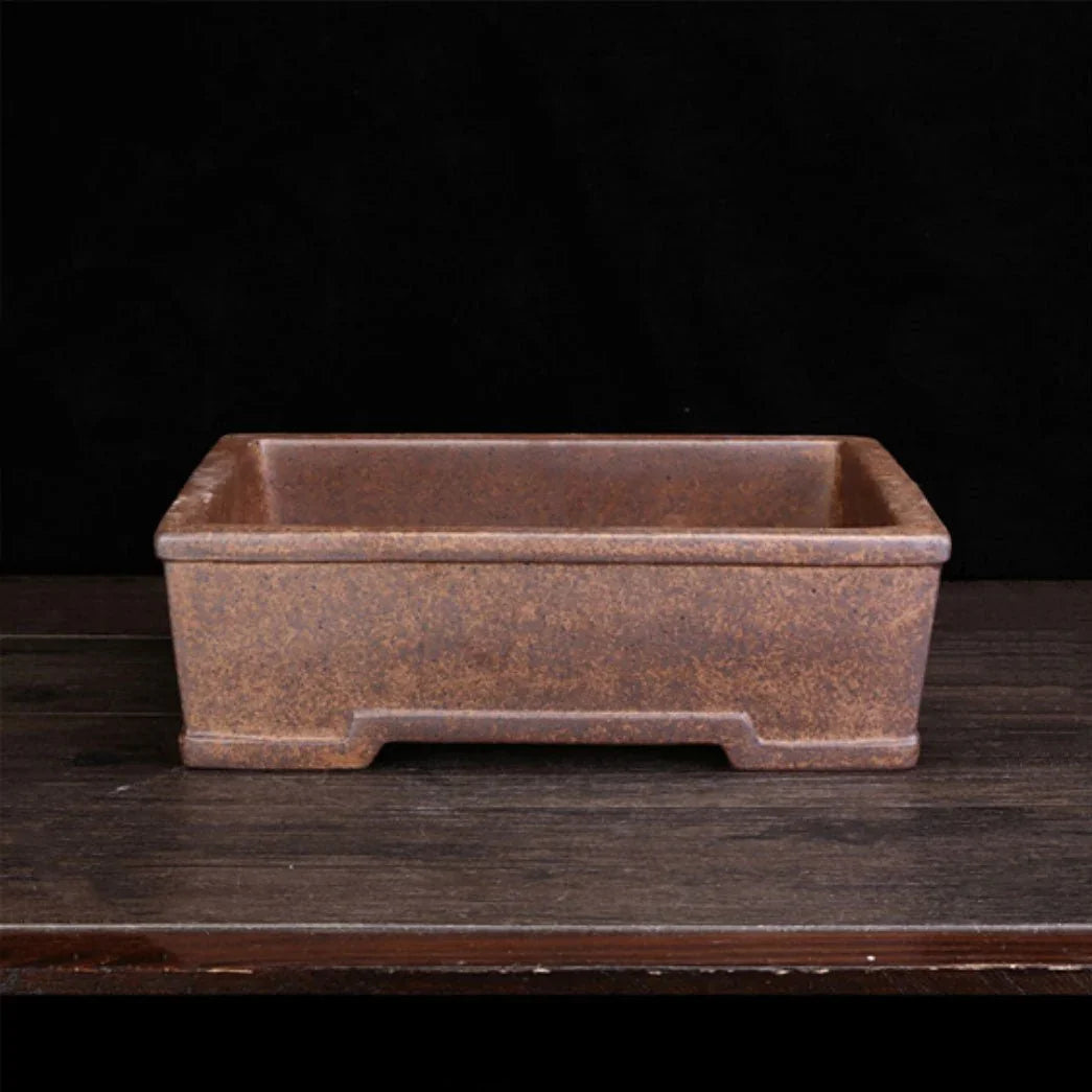 12.2" (31cm) Large Rectangular Rustic Bonsai Pot w Raised Lip & Cutout Feet
