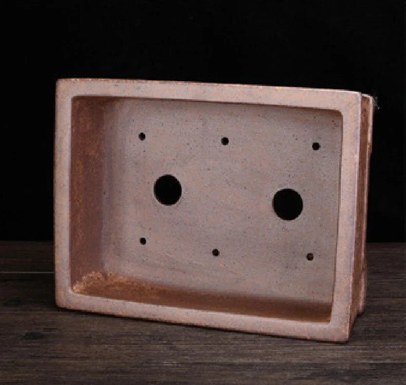 12.2" (31cm) Large Rectangular Rustic Bonsai Pot w Raised Lip & Cutout Feet Inner View
