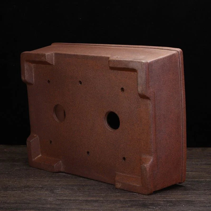 12.2" (31cm) Large Rustic Rectangular Bonsai Pot w Notched Feet Bottom View
