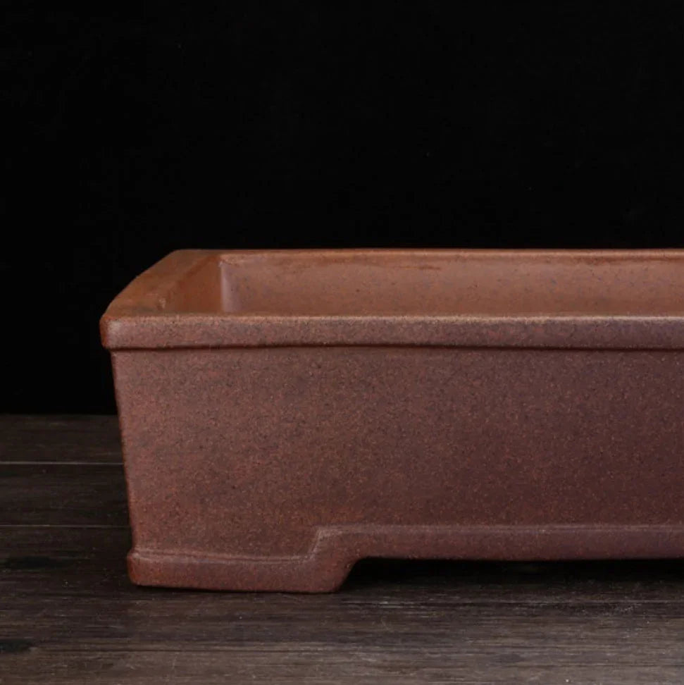 12.2" (31cm) Large Rustic Rectangular Bonsai Pot w Notched Feet Close Shot