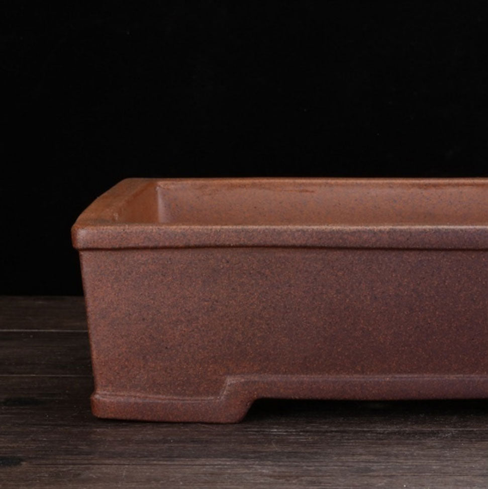 12.2" (31cm) Large Rustic Rectangular Bonsai Pot w Notched Feet Close Shot