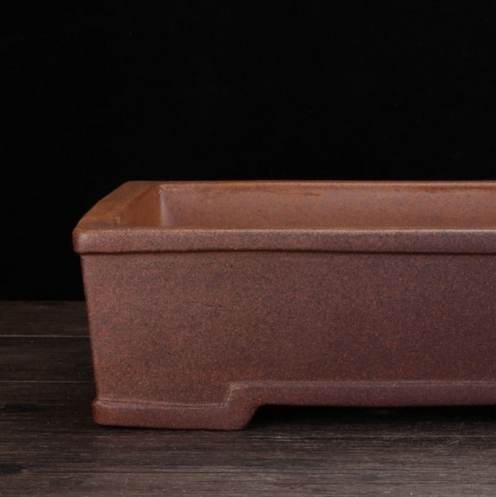 12.2" (31cm) Large Rustic Rectangular Bonsai Pot w Notched Feet Close Shot