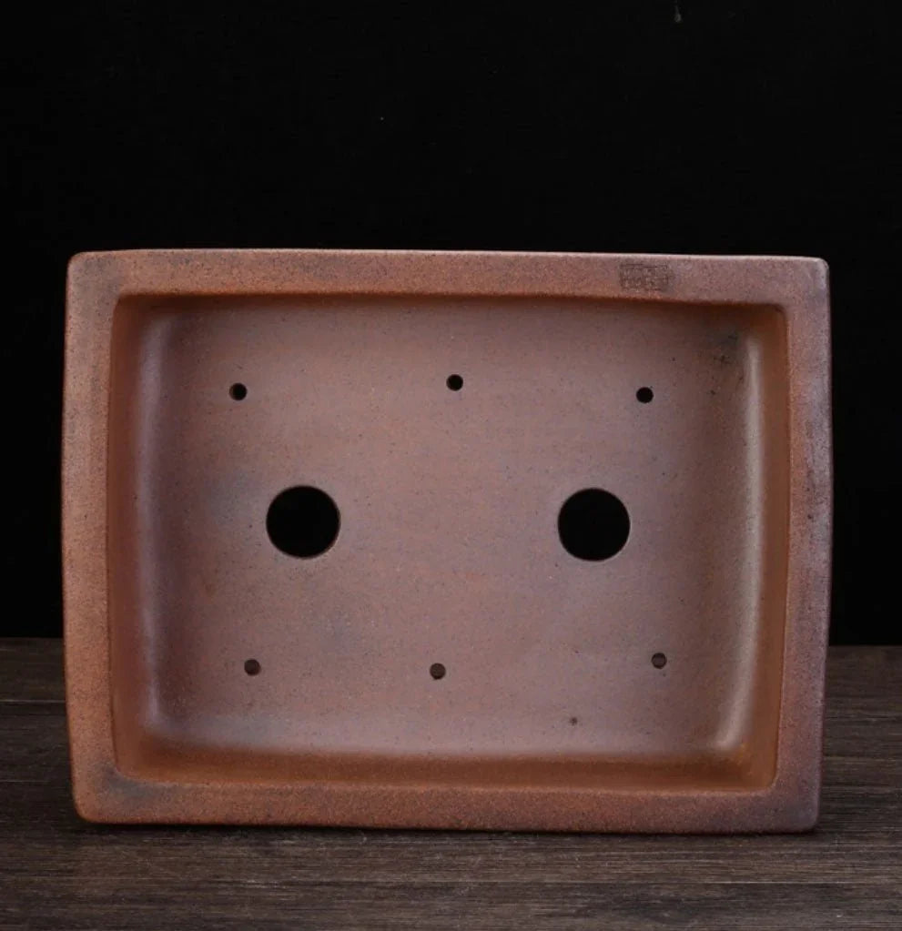 12.2" (31cm) Large Rustic Rectangular Bonsai Pot w Notched Feet Inner View