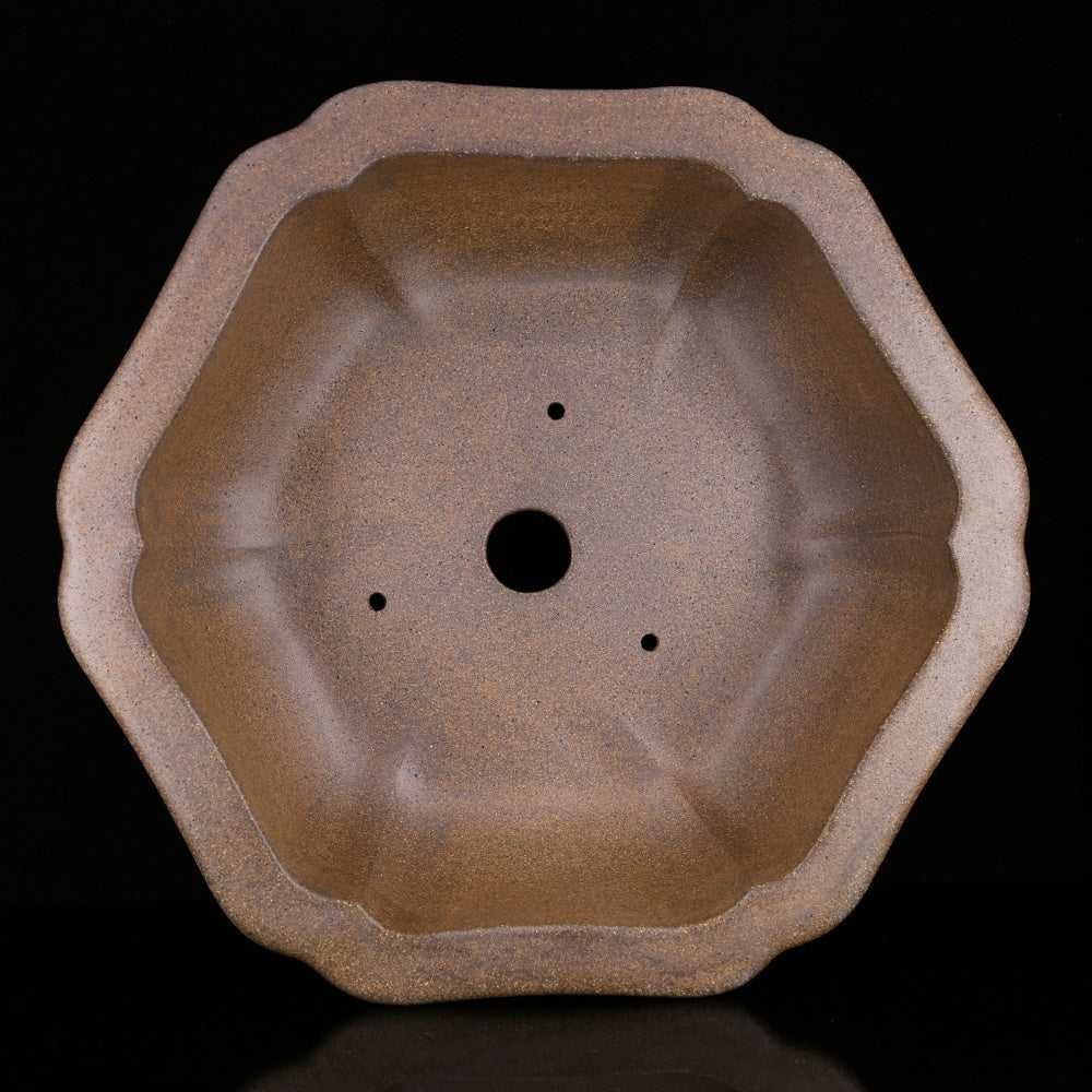 12.2 inch (31cm) Handmade Hexagonal Bonsai Pot w Scalloped Edges & Ornate Feet Inner View